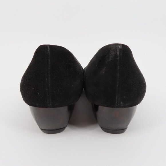 Salvatore Ferragamo 7.5 B Black Suede Tortoise Shell Design Heel Round Toe Italy - Picture 4 of 16
